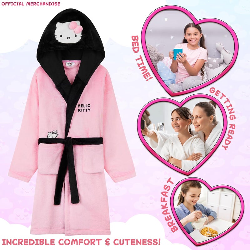 Hello Kitty Sanrio Robe for Girls, Teens, Fleece Hooded Bath Robe Cozy Loungewear Cinnamoroll Kuromi Kawaii Gifts For Girls - Image 3